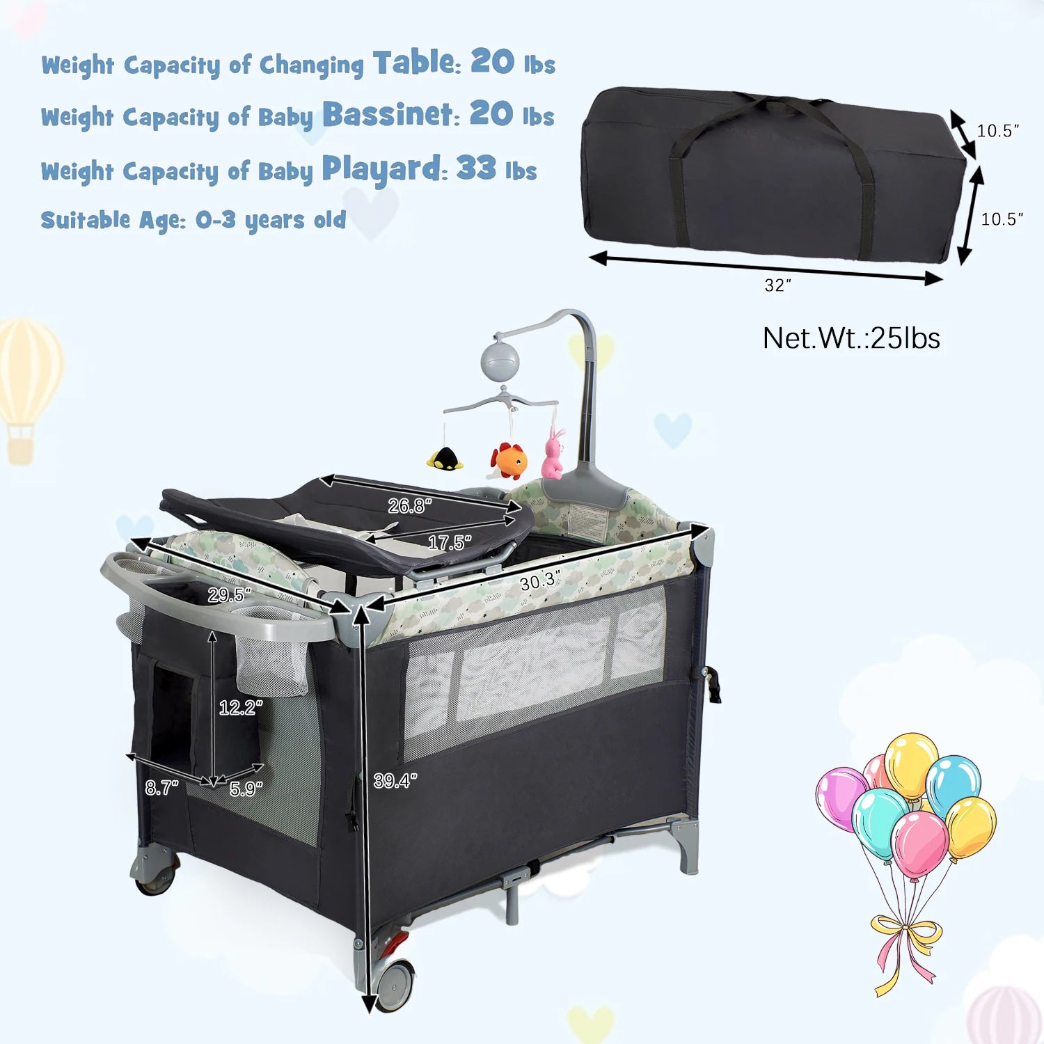 BabyBumply™ 4-in-1 Portable Playpen & Bassinet Combo