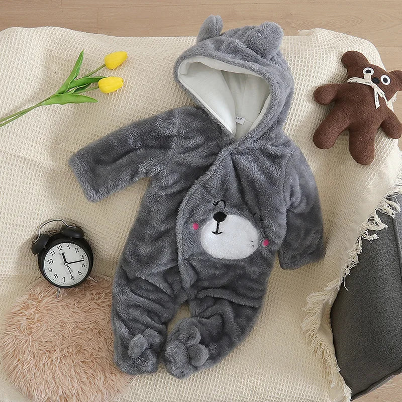 Cozy Baby Hooded Romper – Soft Winter Bunny & Bear Jumpsuit for Babies