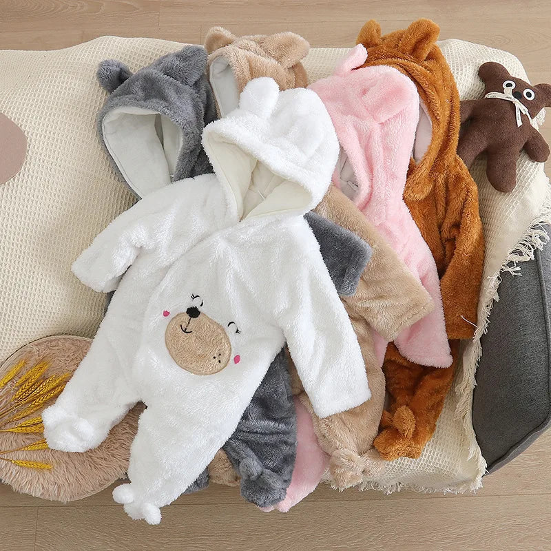 Cozy Baby Hooded Romper – Soft Winter Bunny & Bear Jumpsuit for Babies