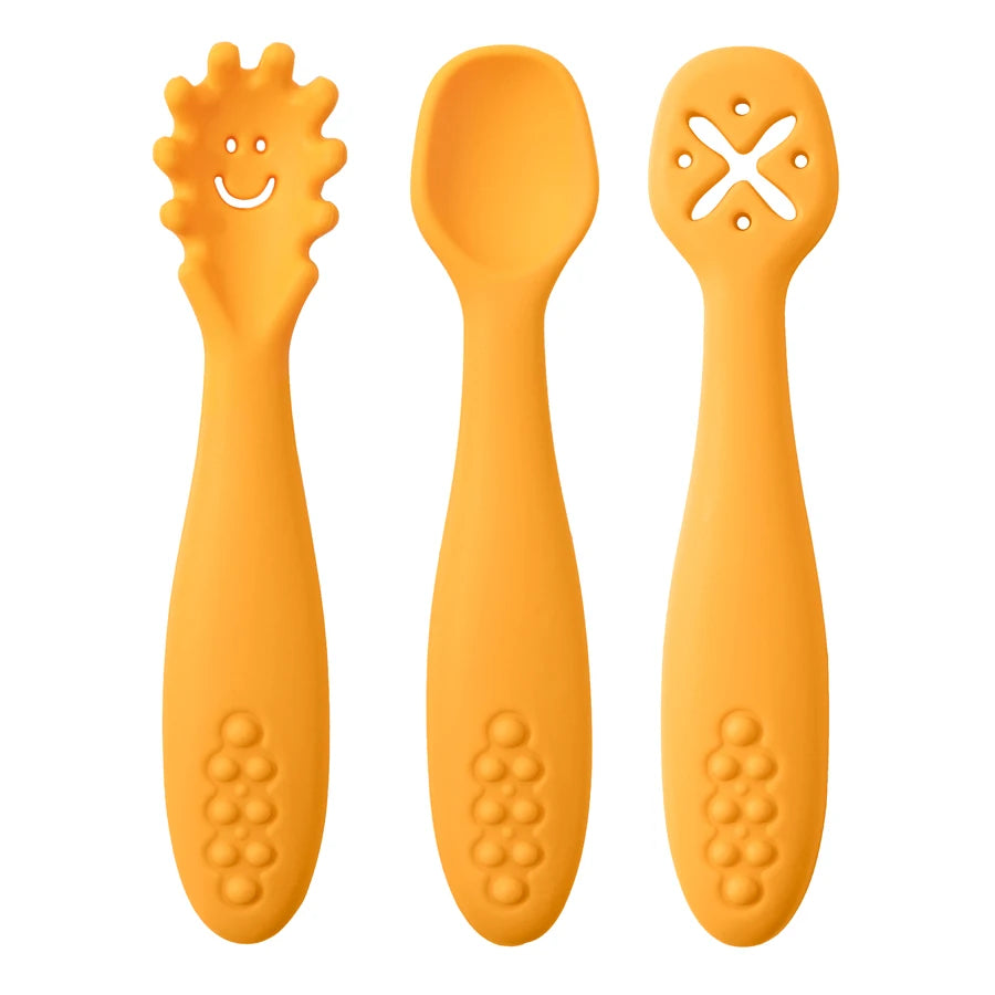 3-Piece Silicone Baby Feeding Spoon Set – Soft Training Utensils for Self-Feeding Toddlers