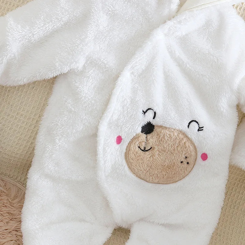 Cozy Baby Hooded Romper – Soft Winter Bunny & Bear Jumpsuit for Babies