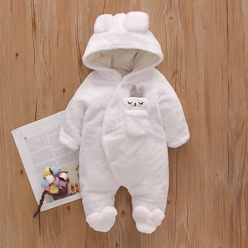 Cozy Baby Hooded Romper – Soft Winter Bunny & Bear Jumpsuit for Babies