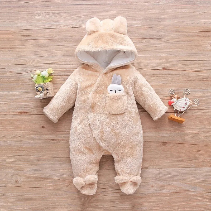 Cozy Baby Hooded Romper – Soft Winter Bunny & Bear Jumpsuit for Babies
