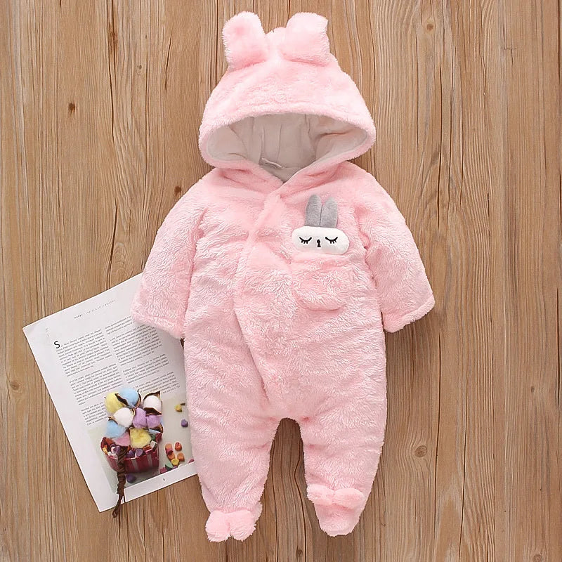 Cozy Baby Hooded Romper – Soft Winter Bunny & Bear Jumpsuit for Babies