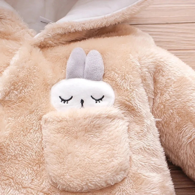 Cozy Baby Hooded Romper – Soft Winter Bunny & Bear Jumpsuit for Babies