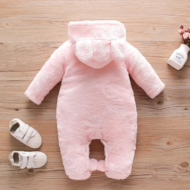 Cozy Baby Hooded Romper – Soft Winter Bunny & Bear Jumpsuit for Babies