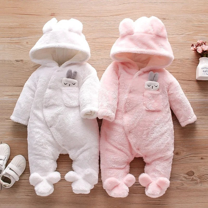 Cozy Baby Hooded Romper – Soft Winter Bunny & Bear Jumpsuit for Babies