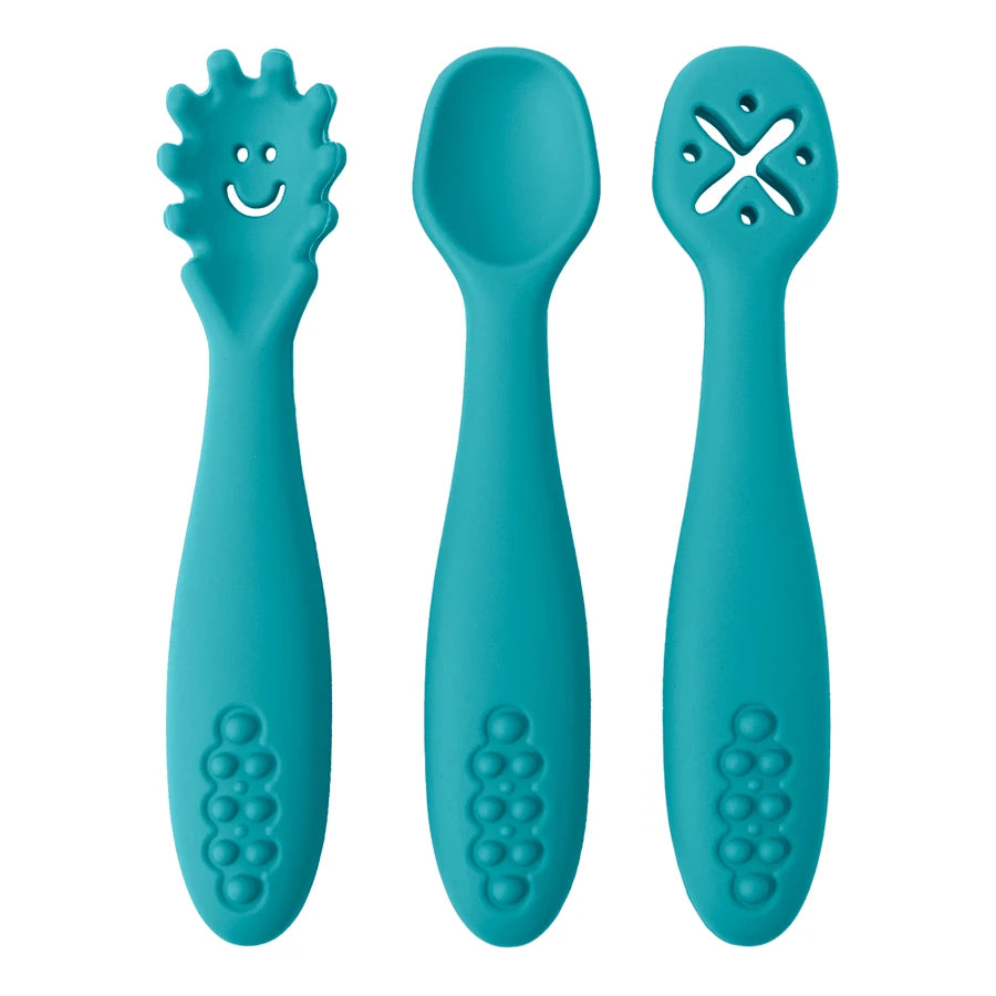 3-Piece Silicone Baby Feeding Spoon Set – Soft Training Utensils for Self-Feeding Toddlers