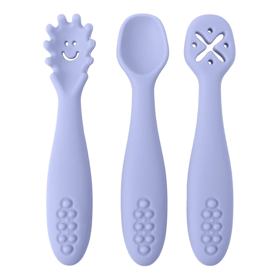 3-Piece Silicone Baby Feeding Spoon Set – Soft Training Utensils for Self-Feeding Toddlers