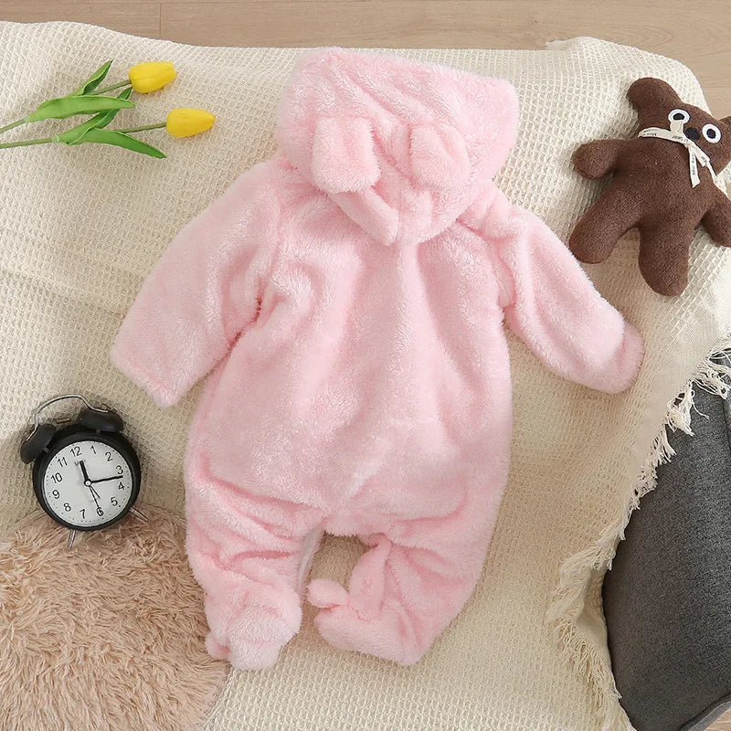 Cozy Baby Hooded Romper – Soft Winter Bunny & Bear Jumpsuit for Babies