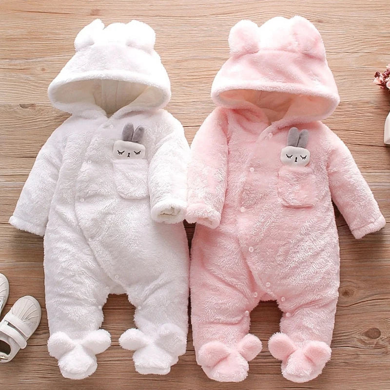 Cozy Baby Hooded Romper – Soft Winter Bunny & Bear Jumpsuit for Babies