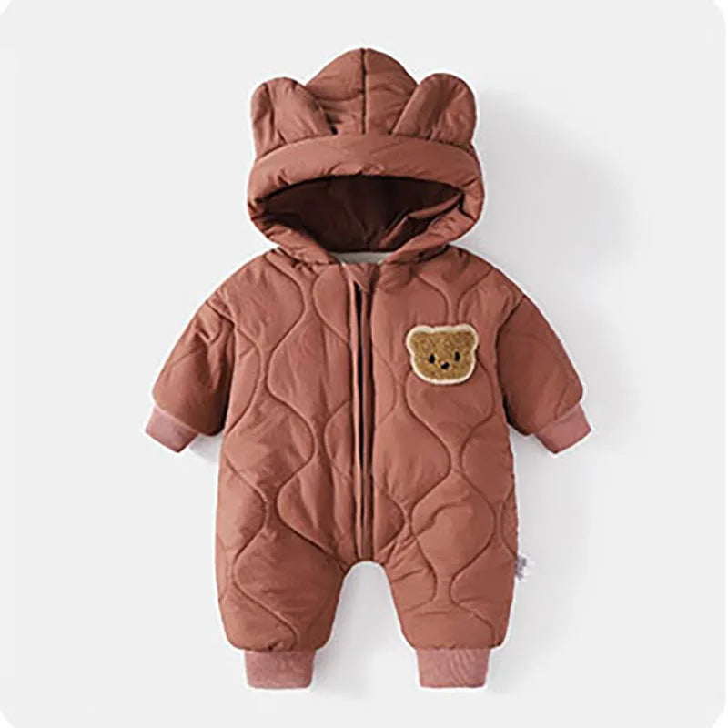 Warm Baby Bear Hooded Romper – Cozy Winter Jumpsuit for Babies