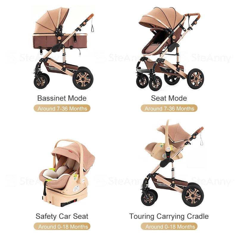 3-in-1 Luxury Baby Stroller Travel System with Car Seat & Foldable Bassinet
