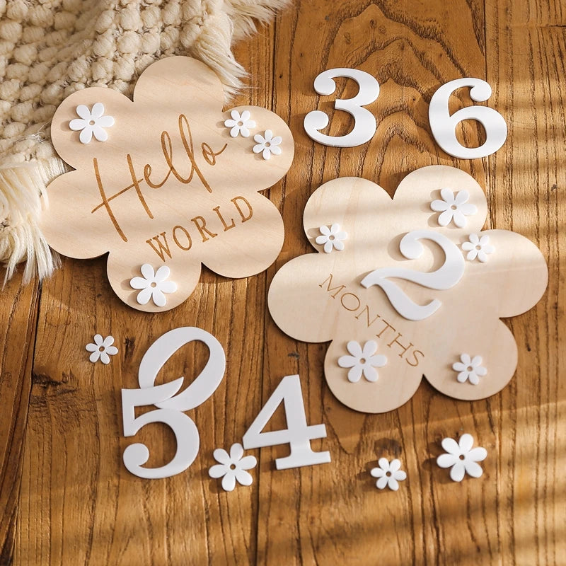 Wooden Baby Milestone Cards – Monthly Photo Props for Baby Memories