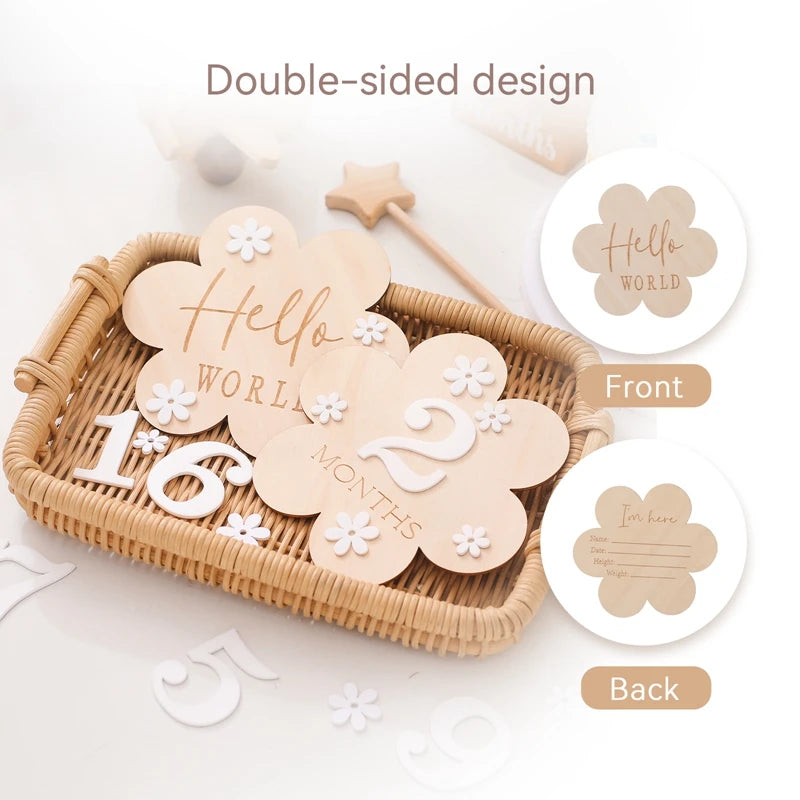 Wooden Baby Milestone Cards – Monthly Photo Props for Baby Memories