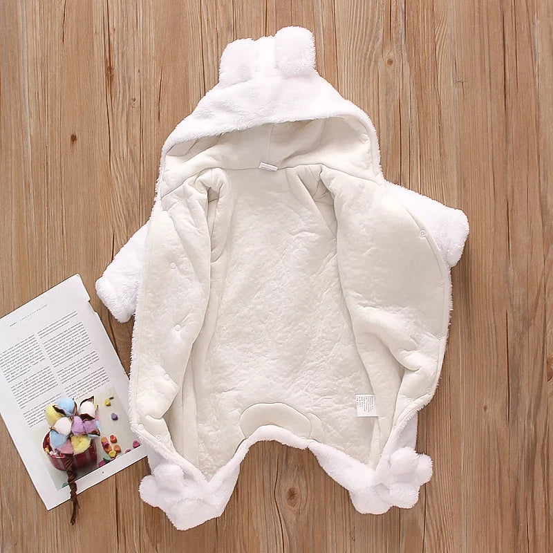 Cozy Baby Hooded Romper – Soft Winter Bunny & Bear Jumpsuit for Babies