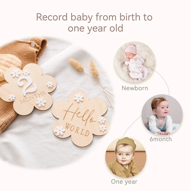 Wooden Baby Milestone Cards – Monthly Photo Props for Baby Memories