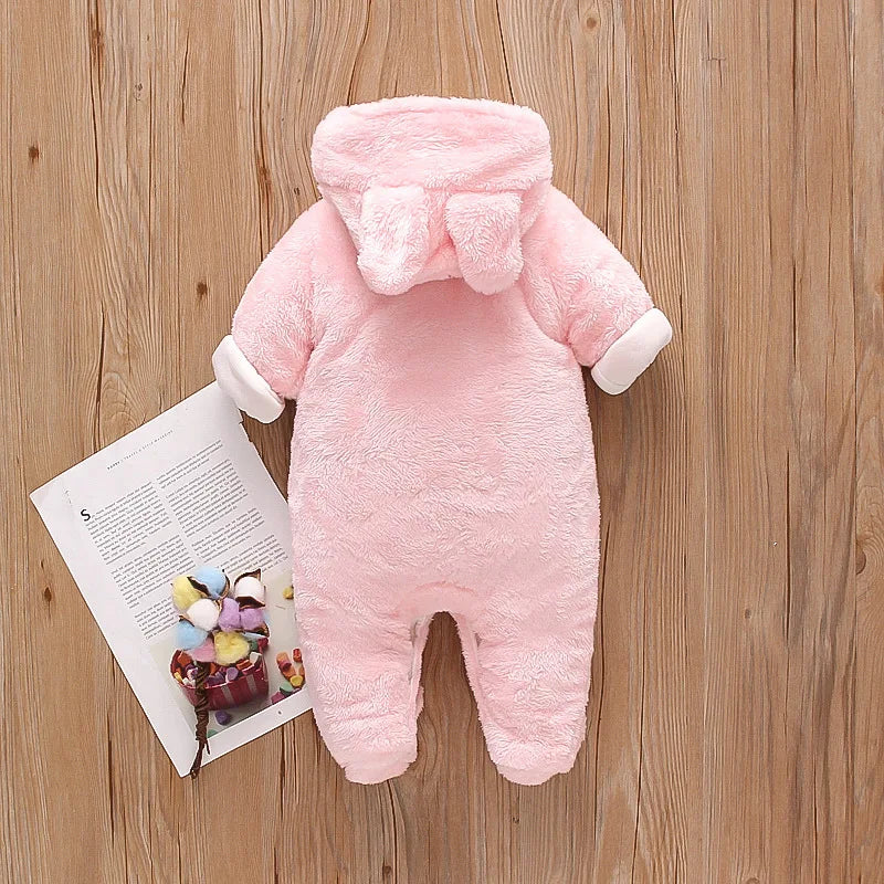 Cozy Baby Hooded Romper – Soft Winter Bunny & Bear Jumpsuit for Babies